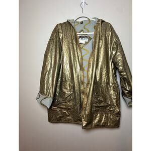 Vintage Wippette Gold Metallic‎ Hooded Raincoat Women's L Retro 80s/90s Zip